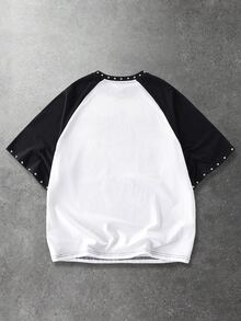 ROMWE MEN Street Life Men's Slogan & Character Print Raglan Short Sleeve Casual T-Shirt - White - View 3