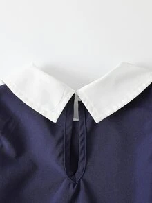 Elladie kids 女童蝴蝶結套裝，長袖上衣，秋冬季，白色拼色長袖褲，附3D蝴蝶結下擺與定位印花 - 藏蓝色 - 查看 6