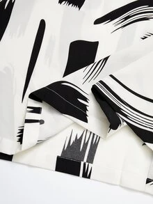 Rusticease Plus Size Black And White Abstract Print V-Neck Shirt And Pants 2pcs Set Autumn Vacation Traditional Soft Form Elegant Hawaii Club Women - Multicolor - View 8