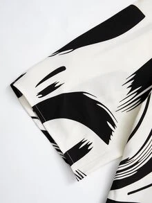Rusticease Plus Size Black And White Abstract Print V-Neck Shirt And Pants 2pcs Set Autumn Vacation Traditional Soft Form Elegant Hawaii Club Women - Multicolor - View 7
