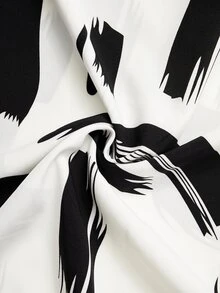Rusticease Plus Size Black And White Abstract Print V-Neck Shirt And Pants 2pcs Set Autumn Vacation Traditional Soft Form Elegant Hawaii Club Women - Multicolor - View 9