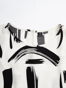Rusticease Plus Size Black And White Abstract Print V-Neck Shirt And Pants 2pcs Set Autumn Vacation Traditional Soft Form Elegant Hawaii Club Women - Multicolor - View 4