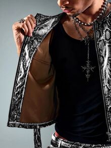 ROMWE MEN Street Life Men's Snake Print Zipper Placket Casual Vest - White - View 8