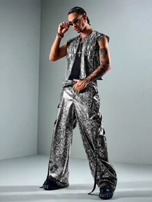 ROMWE MEN Street Life Men's Snake Print Zipper Placket Casual Vest - White - View 11
