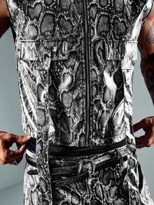 ROMWE MEN Street Life Men's Snake Print Zipper Placket Casual Vest - White - View 6