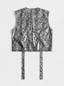 ROMWE MEN Street Life Men's Snake Print Zipper Placket Casual Vest - White - View 10