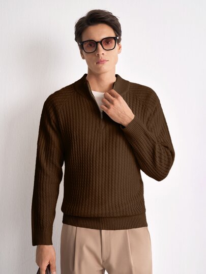 Claim Dot Men's Minimalist Half-Zip Ribbed Knit Long Sleeve Sweater