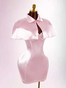 Amplova Solid Crop Cape & Satin Bodycon Dress - Pink - View 14