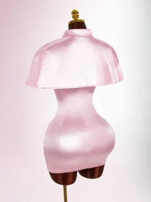 Amplova Solid Crop Cape & Satin Bodycon Dress - Pink - View 5