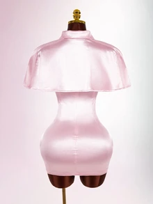 Amplova Solid Crop Cape & Satin Bodycon Dress - Pink - View 15