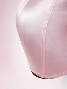 Amplova Solid Crop Cape & Satin Bodycon Dress - Pink - View 9