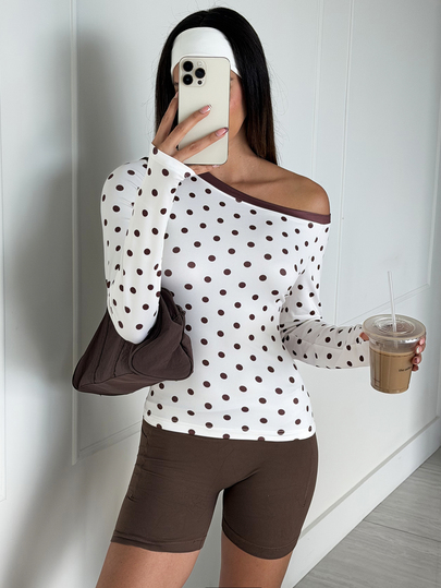 Dewbera Dewbera Polka Dot Print Asymmetric Collar Sports T-Shirt
