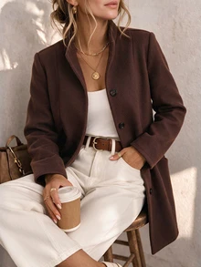 Louniche 2026 New Mid-Length Pocket Overcoat, Casual Everyday Outerwear For Streetwear And Afternoon Tea - Coffee Brown - View 4