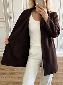 Louniche 2026 New Mid-Length Pocket Overcoat, Casual Everyday Outerwear For Streetwear And Afternoon Tea - Coffee Brown - View 7