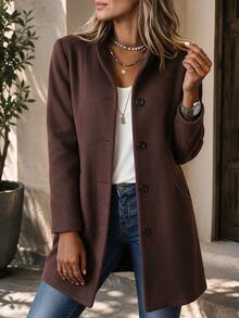 Louniche 2026 New Mid-Length Pocket Overcoat, Casual Everyday Outerwear For Streetwear And Afternoon Tea - Coffee Brown - View 3