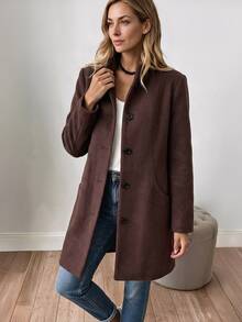 Louniche 2026 New Mid-Length Pocket Overcoat, Casual Everyday Outerwear For Streetwear And Afternoon Tea - Coffee Brown - View 2