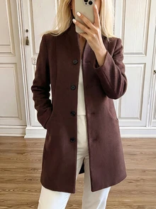 Louniche 2026 New Mid-Length Pocket Overcoat, Casual Everyday Outerwear For Streetwear And Afternoon Tea - Coffee Brown - View 6
