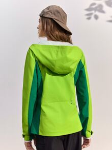 In My Nature Women's Striped Colorblock Zipper Long Sleeve Hooded Outdoor Windbreaker - Army Green - View 7
