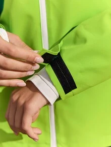 In My Nature Women's Striped Colorblock Zipper Long Sleeve Hooded Outdoor Windbreaker - Army Green - View 8