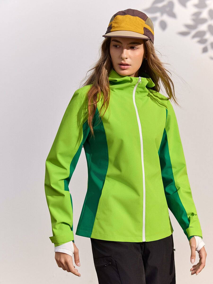 In My Nature Women's Striped Colorblock Zipper Long Sleeve Hooded Outdoor Windbreaker