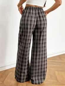 SHEIN Tall Women's Tall Plaid Bohemian Loose Wide-Leg Pants - Multicolor - View 2