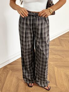 SHEIN Tall Women's Tall Plaid Bohemian Loose Wide-Leg Pants - Multicolor - View 9