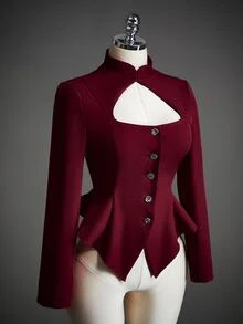 SHEIN ICON Women's Elegant Button Cut-Out Sexy Blazer - Burgundy - View 11
