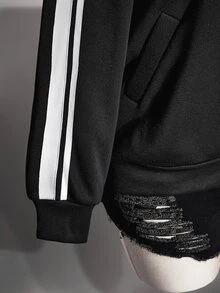SHEIN ICON Plus Size Women's New Chinese Style Frog Button Decor Sporty Sweatshirt Jacket Fall - Black and White - View 8
