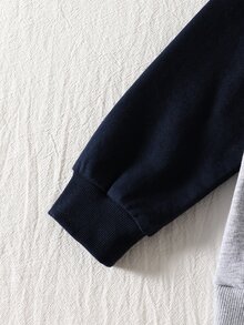 SHEIN Genkimix Kids Boys Korean Style Minimalist Black & Grey Color Block Raglan Sleeve Crew Neck Sweatshirt With Matching Color Block Loose Sweatpants Set, Spring Daily Wear - Grey - View 6