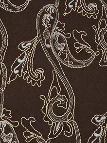 Ceyna Plus Size Women's French Casual Boho Elegant Faux Embroidery Print Round Neck Long Sleeve Dress Fall Brunch Vacation - Brown - View 8