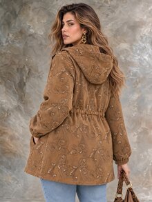 Ceyna Plus Size Women's French Casual Elegant Embroidered Long Sleeve Jacket Fall Thanksgiving Holiday Office Camel - Coffee Brown - View 2