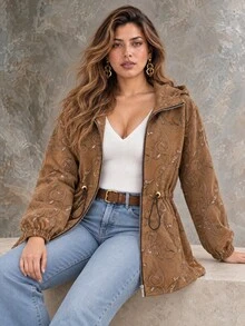 Ceyna Plus Size Women's French Casual Elegant Embroidered Long Sleeve Jacket Fall Thanksgiving Holiday Office Camel - Coffee Brown - View 5