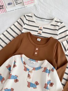 SHEIN 男嬰 6 件套，秋季/長袖小狗棕色套裝，新生兒，長褲，幼兒可愛配套內層，家庭拍照 - 彩色 - 查看 8