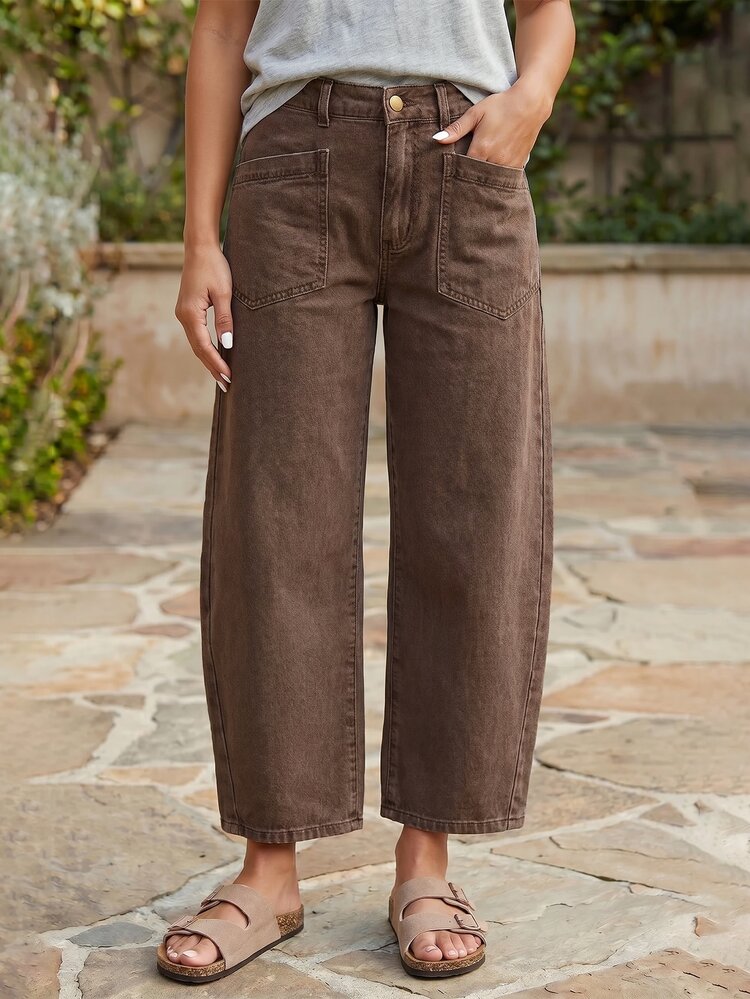 EMERY ROSE Women's Casual Everyday Pocket Button Denim Jeans - Coffee Brown - View 7