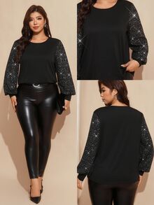 Comfylo Plus Size Women's Shiny Casual Everyday Blouse - Black - View 1