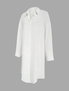 EMERY ROSE SHEIN LUNE Pleated Long Button Down Women's Shirt With Drop Shoulder Design,Teacher Shirts Fall Cloth For Women - White - View 4