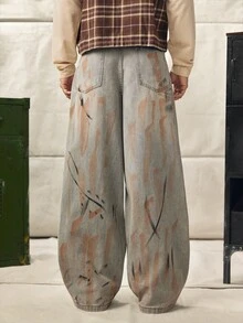 Norleigh 男士美式街頭風潑墨做舊牛仔長褲，適合日常穿著 - 彩色 - 查看 2