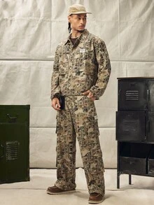 Norleigh Men's Camouflage Eye Pattern Loose Long Sleeve Denim Jacket - Multicolor - View 4