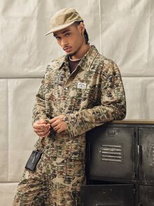 Norleigh Men's Camouflage Eye Pattern Loose Long Sleeve Denim Jacket - Multicolor - View 16
