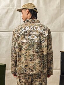 Norleigh Men's Camouflage Eye Pattern Loose Long Sleeve Denim Jacket - Multicolor - View 6