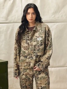 Norleigh Men's Camouflage Eye Pattern Loose Long Sleeve Denim Jacket - Multicolor - View 9