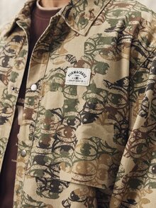 Norleigh Men's Camouflage Eye Pattern Loose Long Sleeve Denim Jacket - Multicolor - View 12