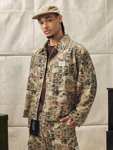 Norleigh Men's Camouflage Eye Pattern Loose Long Sleeve Denim Jacket - Multicolor - View 7