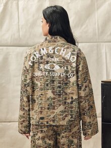 Norleigh Men's Camouflage Eye Pattern Loose Long Sleeve Denim Jacket - Multicolor - View 2