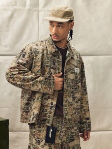 Norleigh Men's Camouflage Eye Pattern Loose Long Sleeve Denim Jacket - Multicolor - View 5
