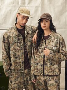 Norleigh Men's Camouflage Eye Pattern Loose Long Sleeve Denim Jacket - Multicolor - View 15