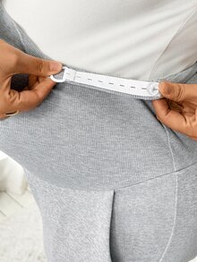 Plussiva Plus Size Maternity Solid Color Adjustable Waist Casual Daily Long Pants - Grey - View 8