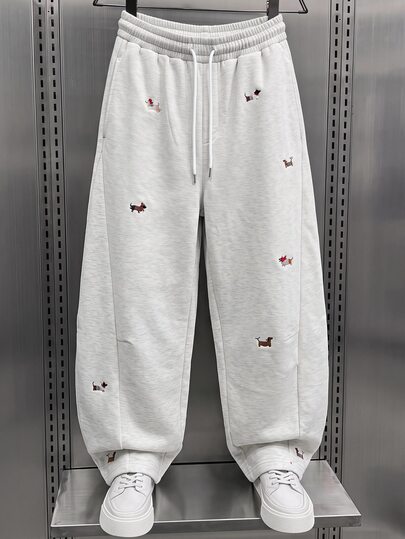 GETOML Men's Dachshund Embroidered Drawstring Waist Loose Casual Long Pants, Baggy, Wide Leg Sweatpants