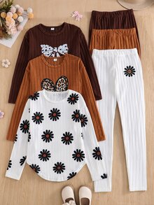 SHEIN 青少年女孩秋季套裝上衣 T-shirt 兩件式套裝，假日穿搭，休閒舒適日常可愛風 - 彩色 - 查看 4
