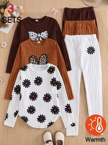 SHEIN 青少年女孩秋季套裝上衣 T-shirt 兩件式套裝，假日穿搭，休閒舒適日常可愛風 - 彩色 - 查看 8